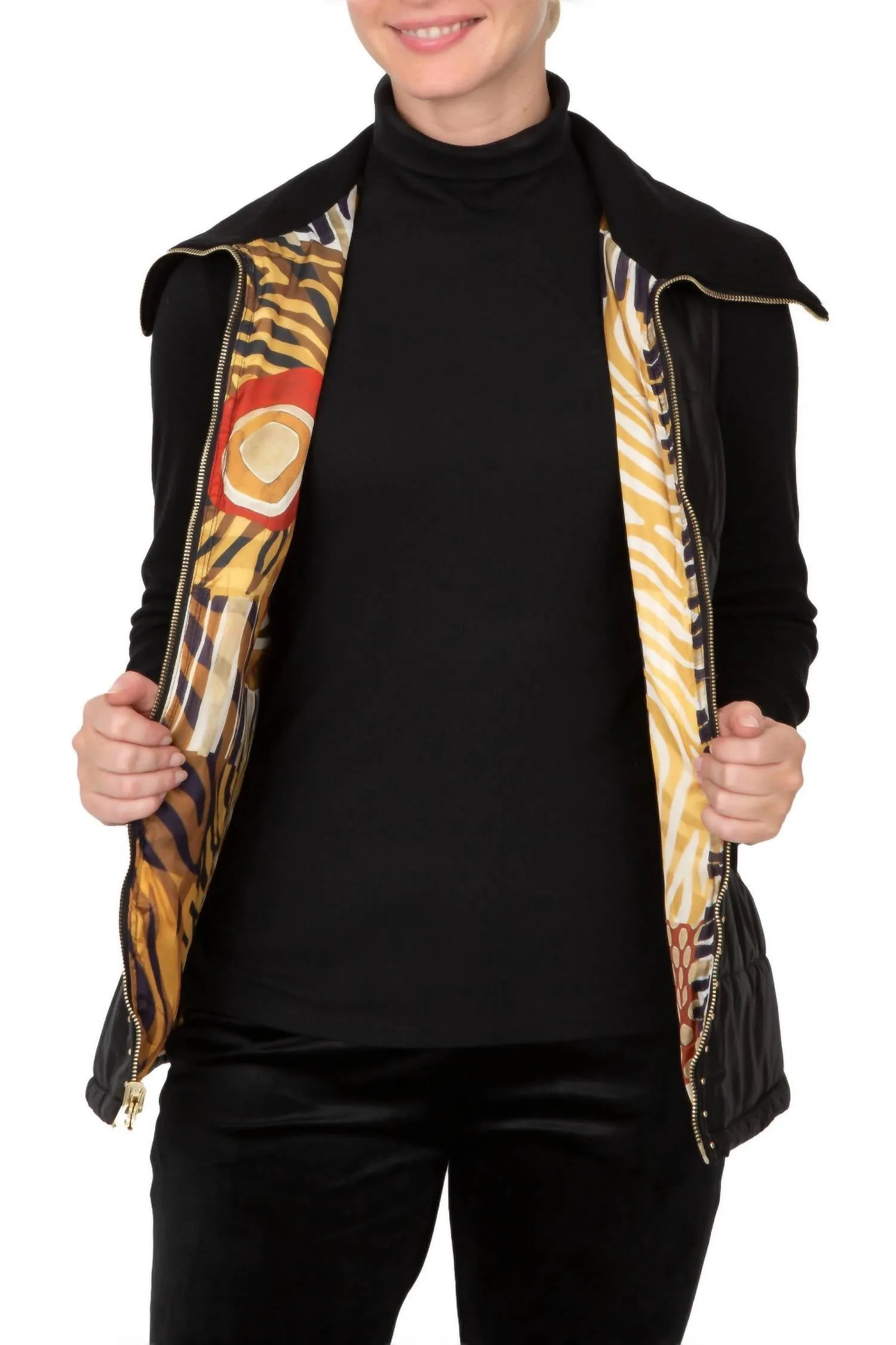 Abstract Animal Puffer Vest In Multi