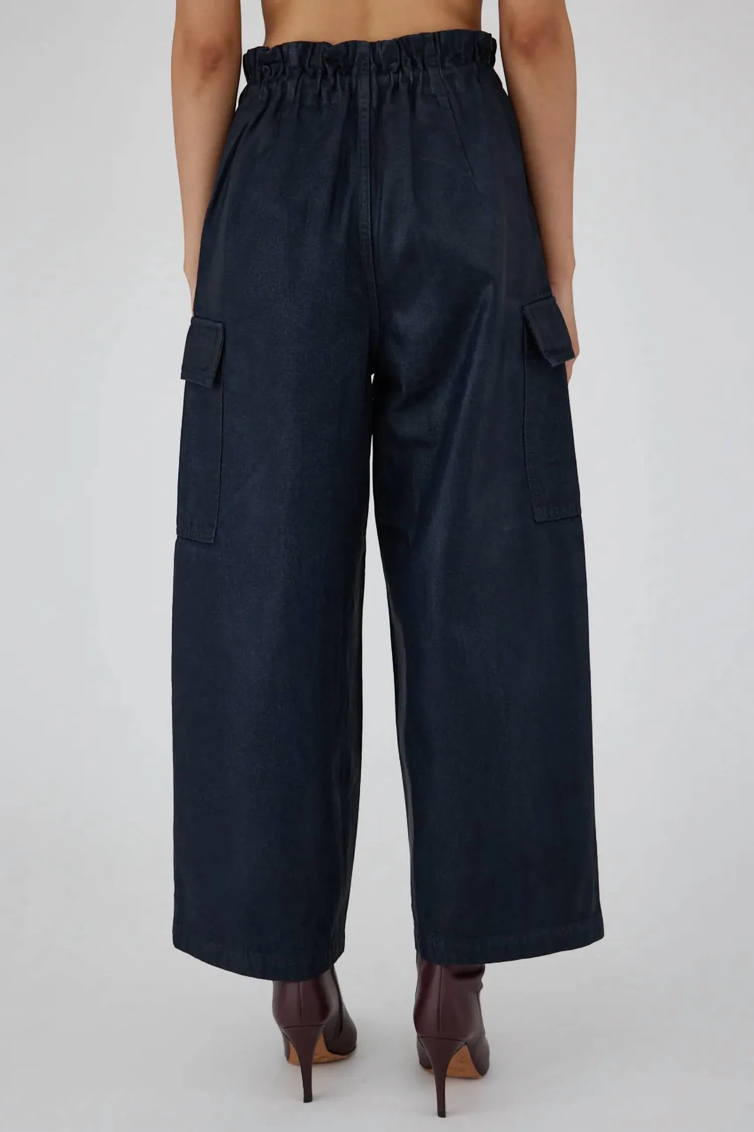 Adelaide Denim Cargo Pants In Dark Blue