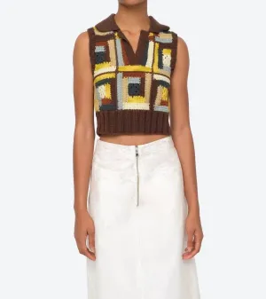 Agnes Crochet Vest In Multi Brown