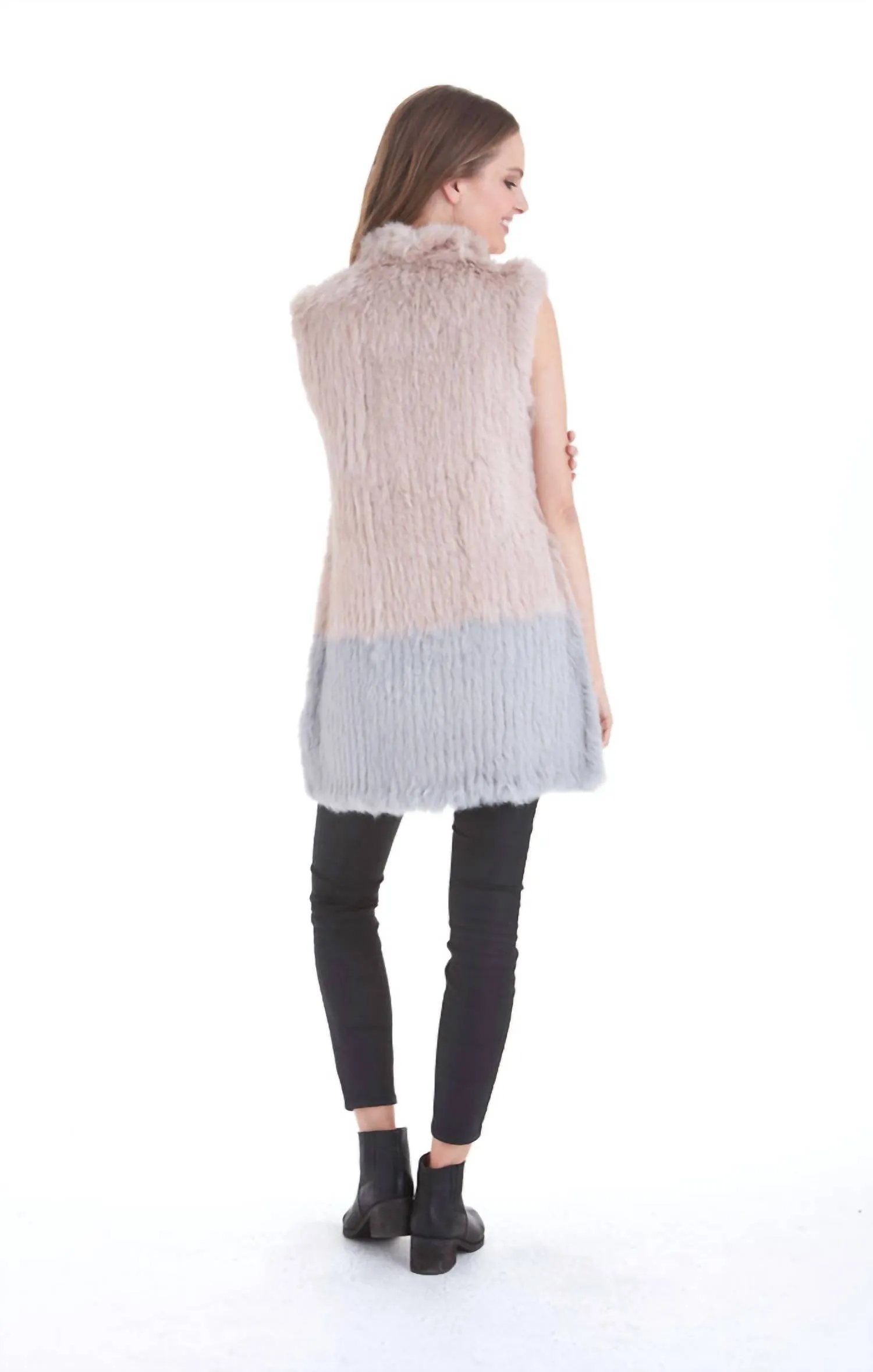 Alexa Fur Vest In Blush/grey