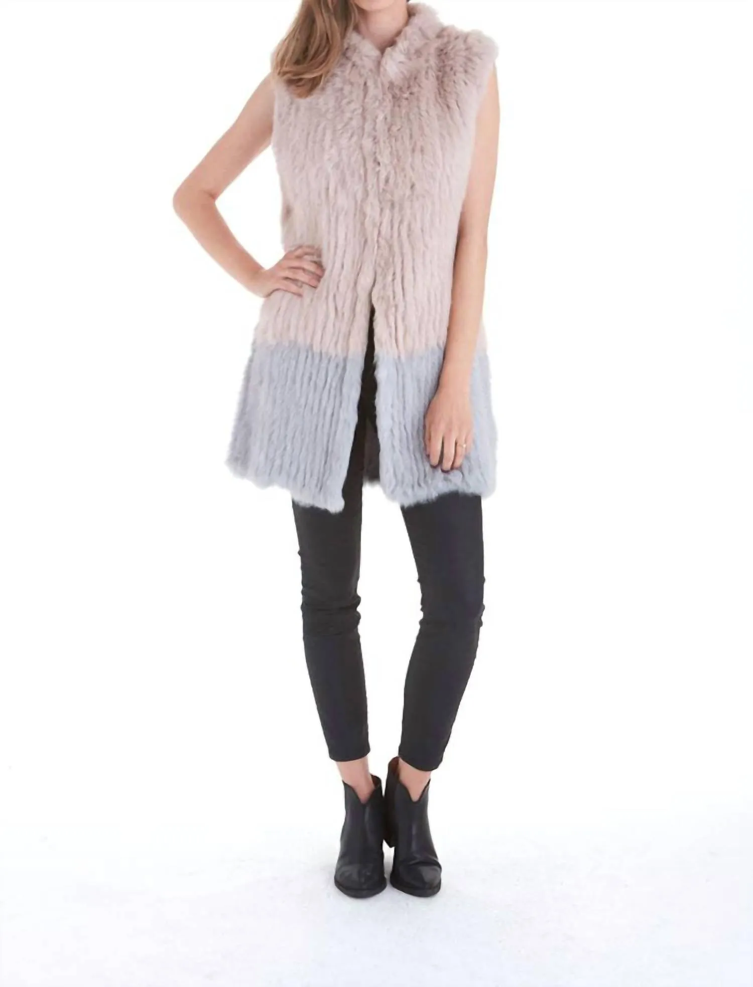 Alexa Fur Vest In Blush/grey