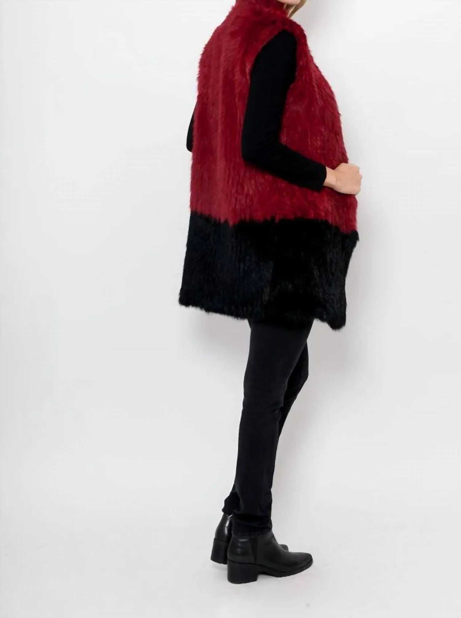 Alexa Fur Vest In Wine/black