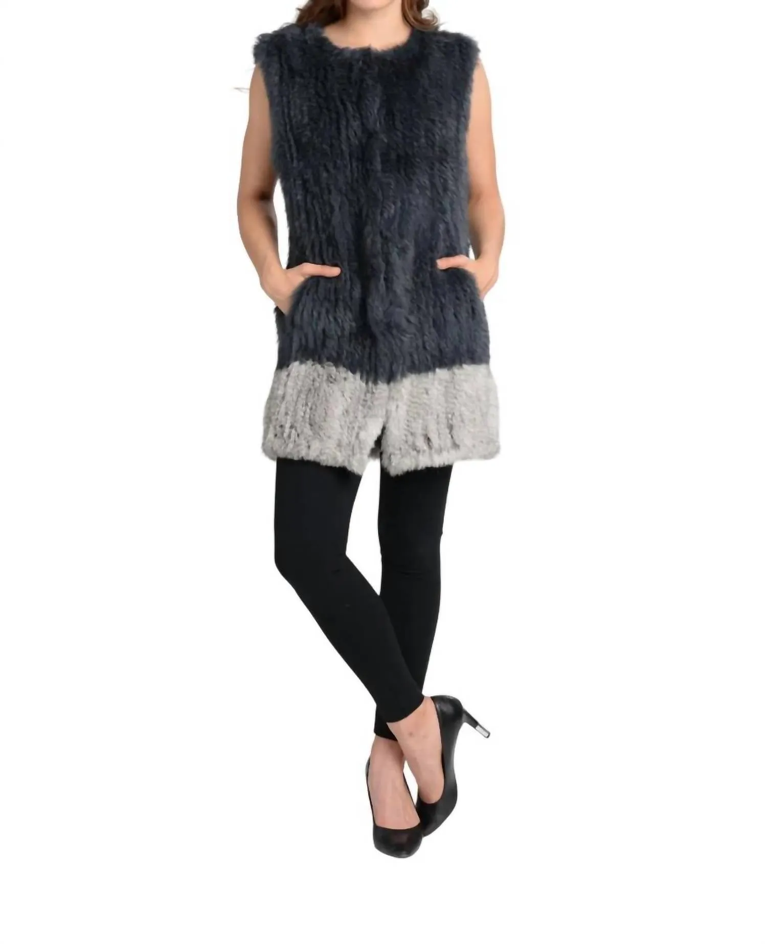 Alexa Genuine Real Rabbit Fur Vest In Gray Combo
