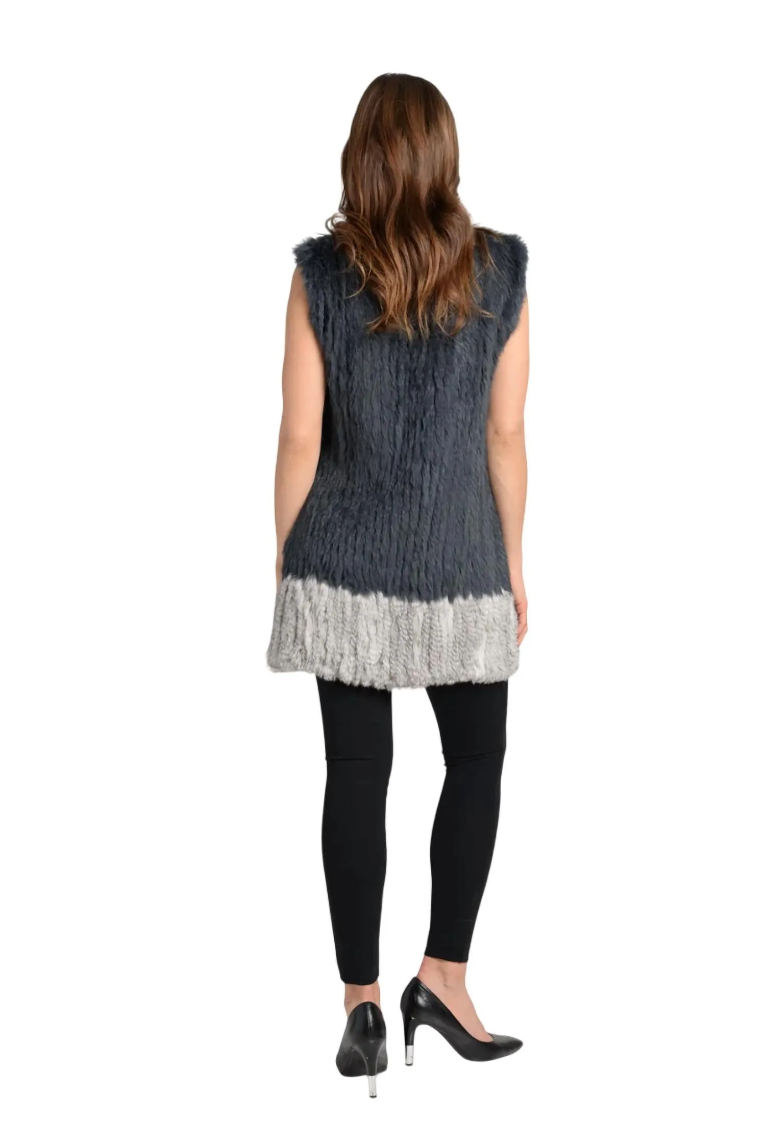 Alexa Genuine Real Rabbit Fur Vest In Gray Combo