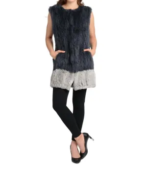 Alexa Genuine Real Rabbit Fur Vest In Gray Combo