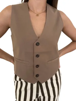 Alix Suit Vest Buttoned Top In Khaki