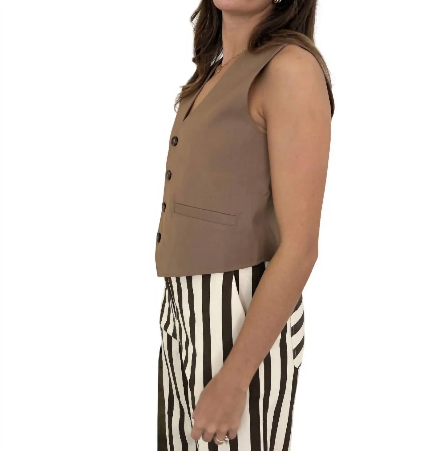 Alix Suit Vest Buttoned Top In Khaki