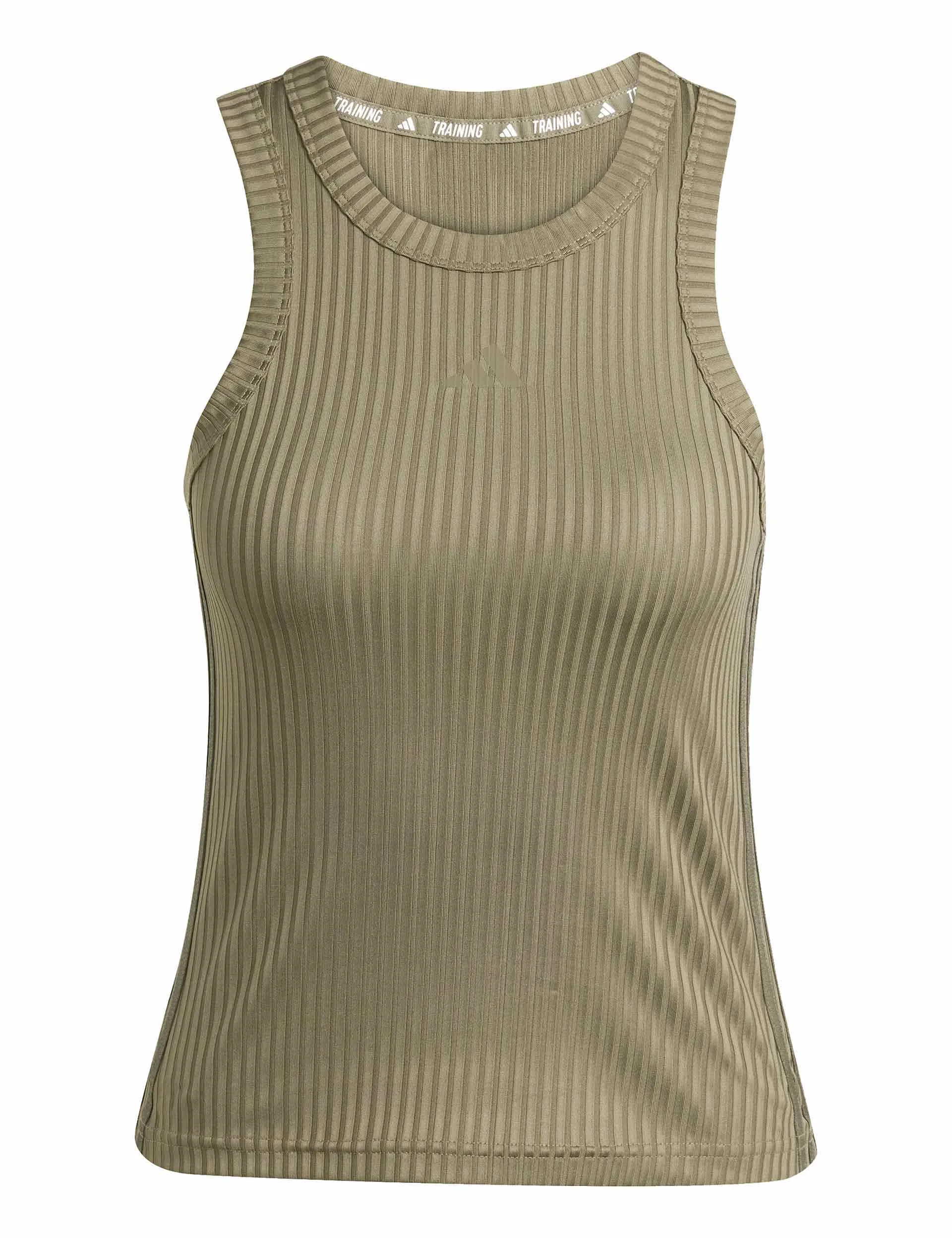 All Gym Seasonal Rib Tight Fit Tonal 3-Stripes Tank Top - Olive Strata