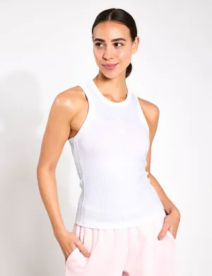 All Gym Seasonal Rib Tight Fit Tonal 3-Stripes Tank Top - White