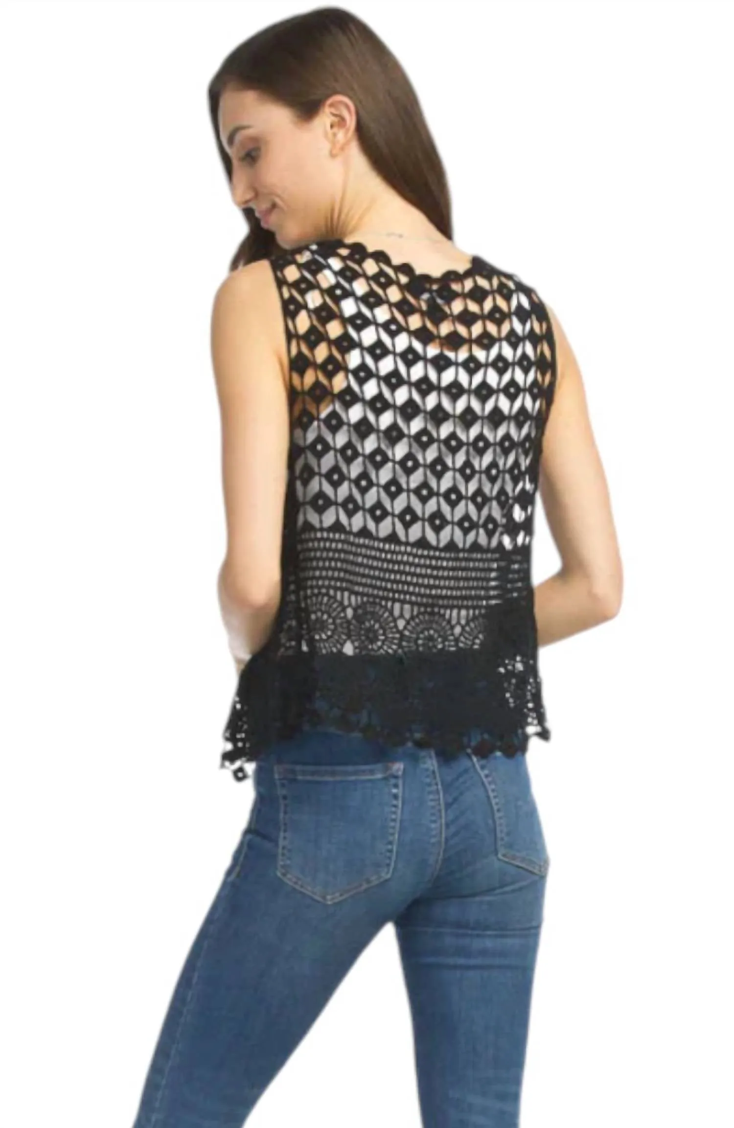 Anya Crochet Vest In Black