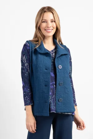 Box Quilt Button Front Vest In Baltic