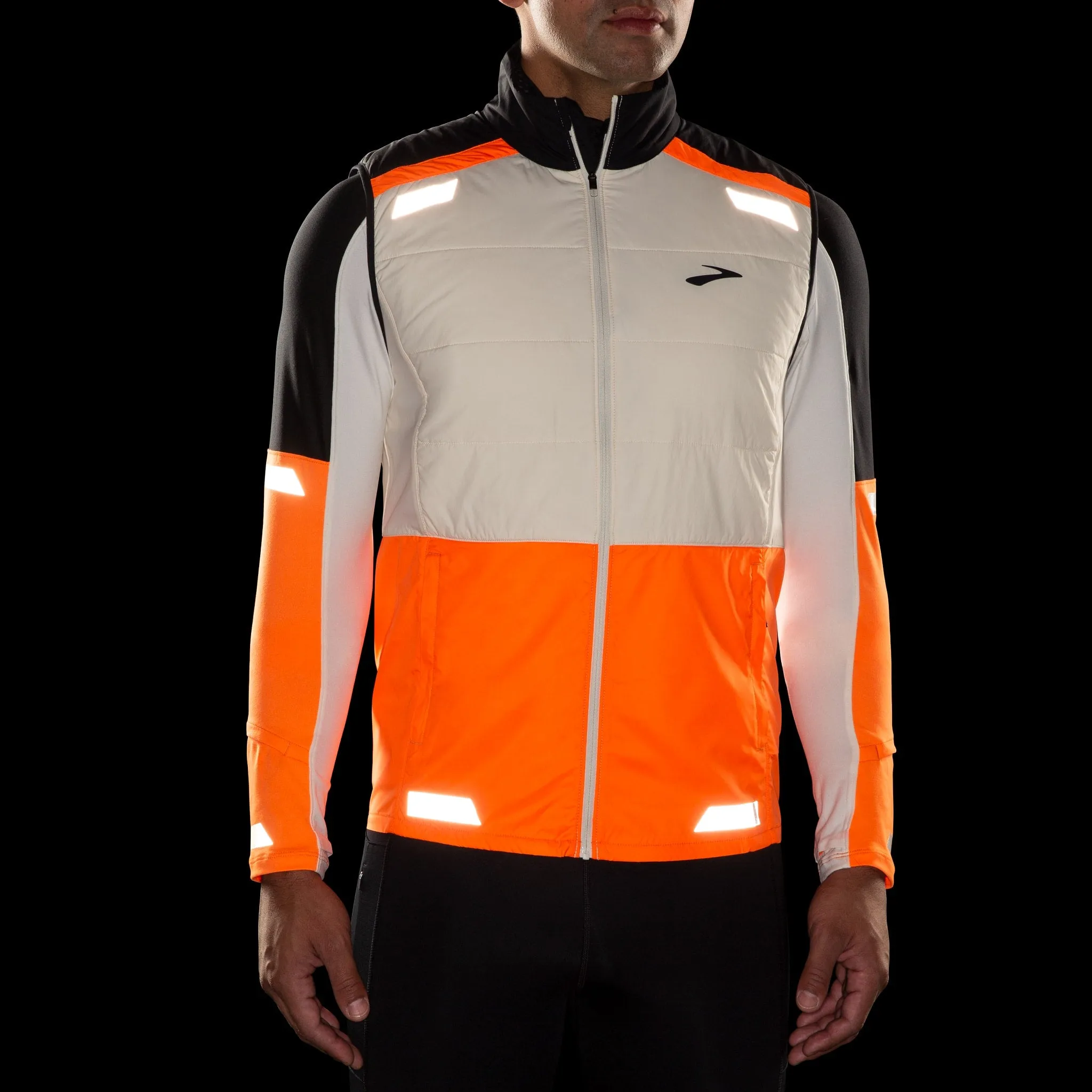 Brooks Run Visible Insulated Vest - Ecru/Fluoro Flash/Black - MEN (211518) Brooks