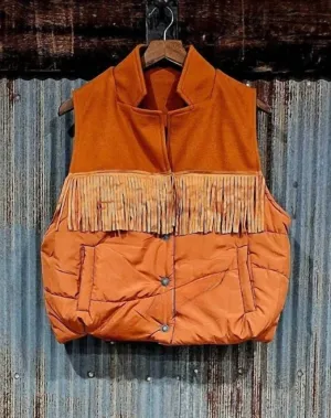 Cattleman's Fringe Vest In Hereford In Orange