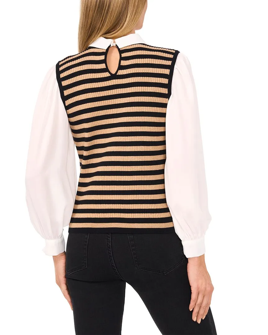 CeCe Stripe Vest Twofer Sweater
