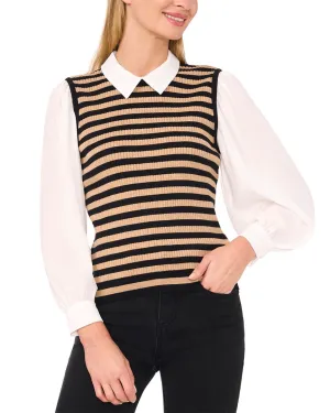 CeCe Stripe Vest Twofer Sweater