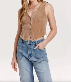 Cedric Chenille Button Up Vest In Toffee