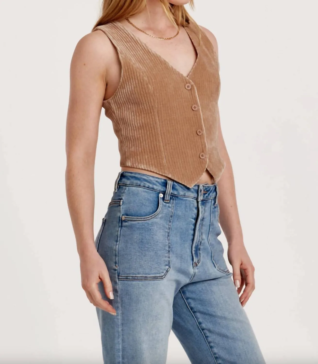Cedric Chenille Button Up Vest In Toffee