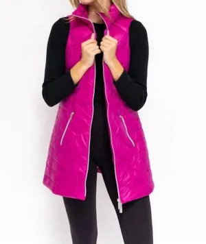 Chevron Quilted Vest In Hot Pink