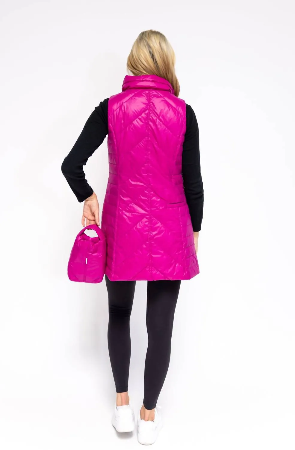 Chevron Quilted Vest In Hot Pink