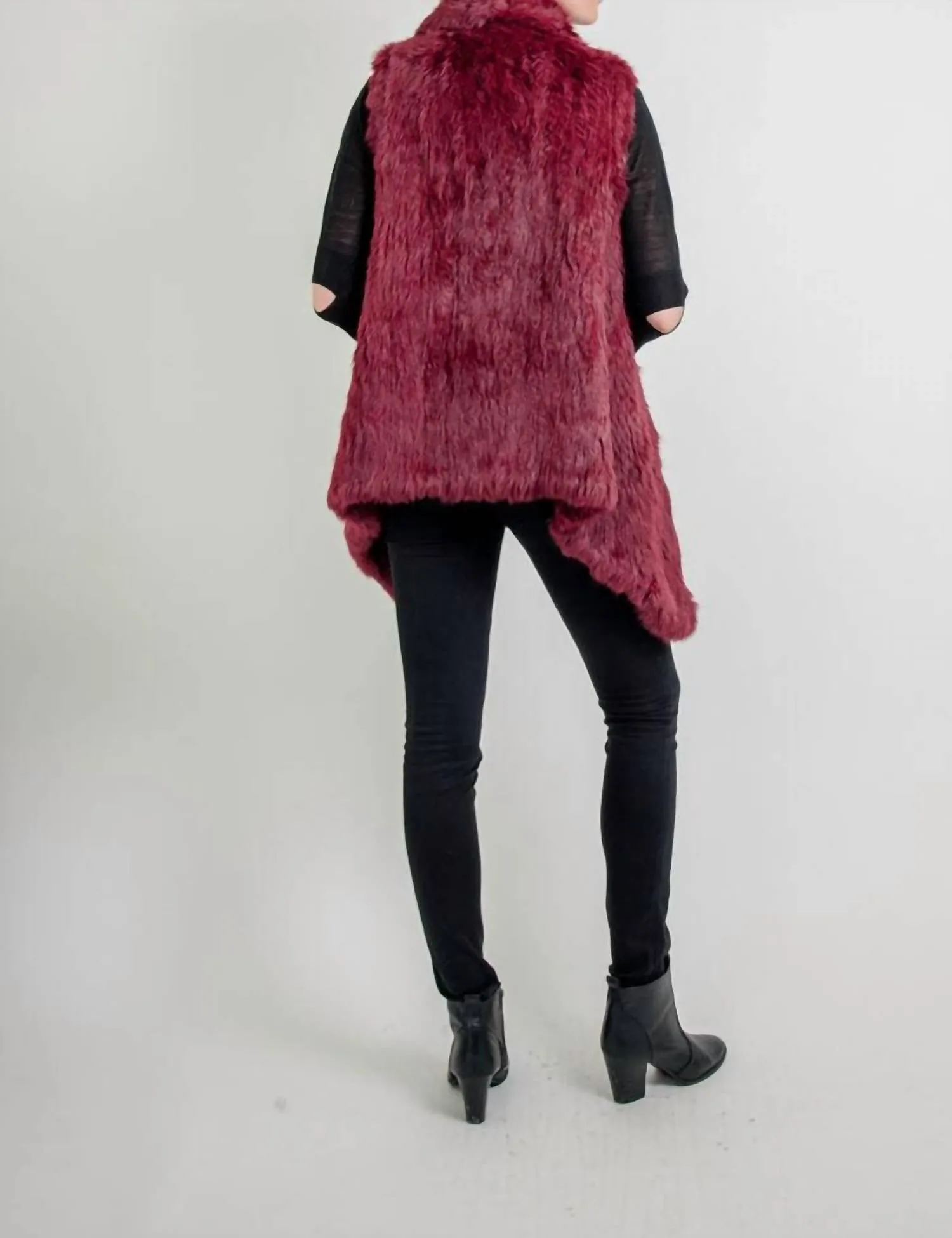 Chloe Genuine Rabbit Fur Vest In Wine