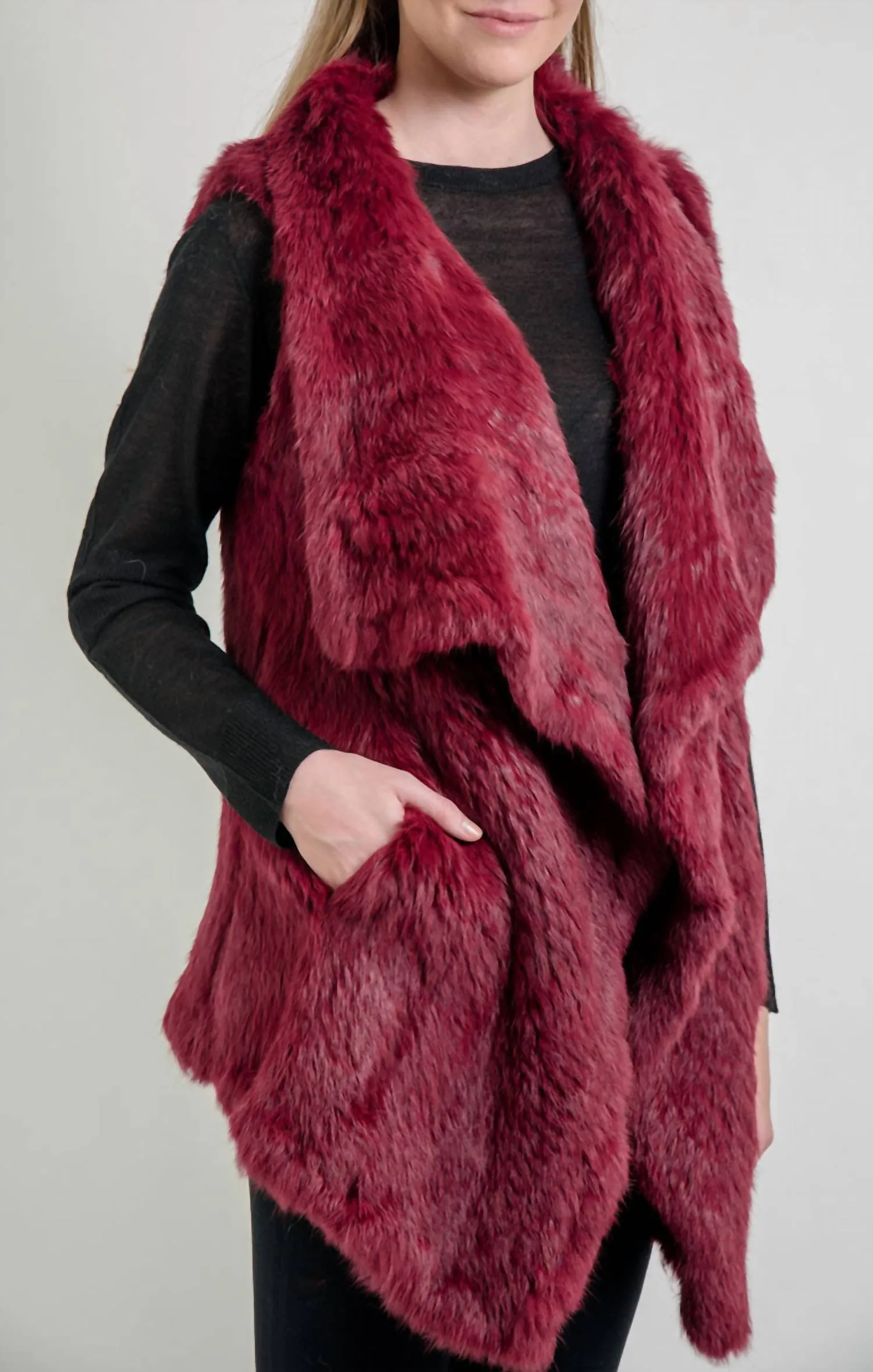 Chloe Genuine Rabbit Fur Vest In Wine