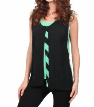 Citrus Twist Button-Up Vest In Black/green