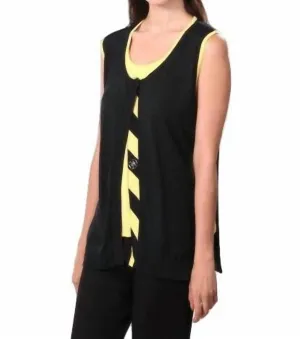 Citrus Twist Button-Up Vest In Black/yellow