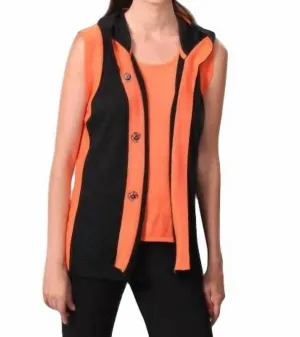 Color-Blocked Hooded Vest In Black/orange
