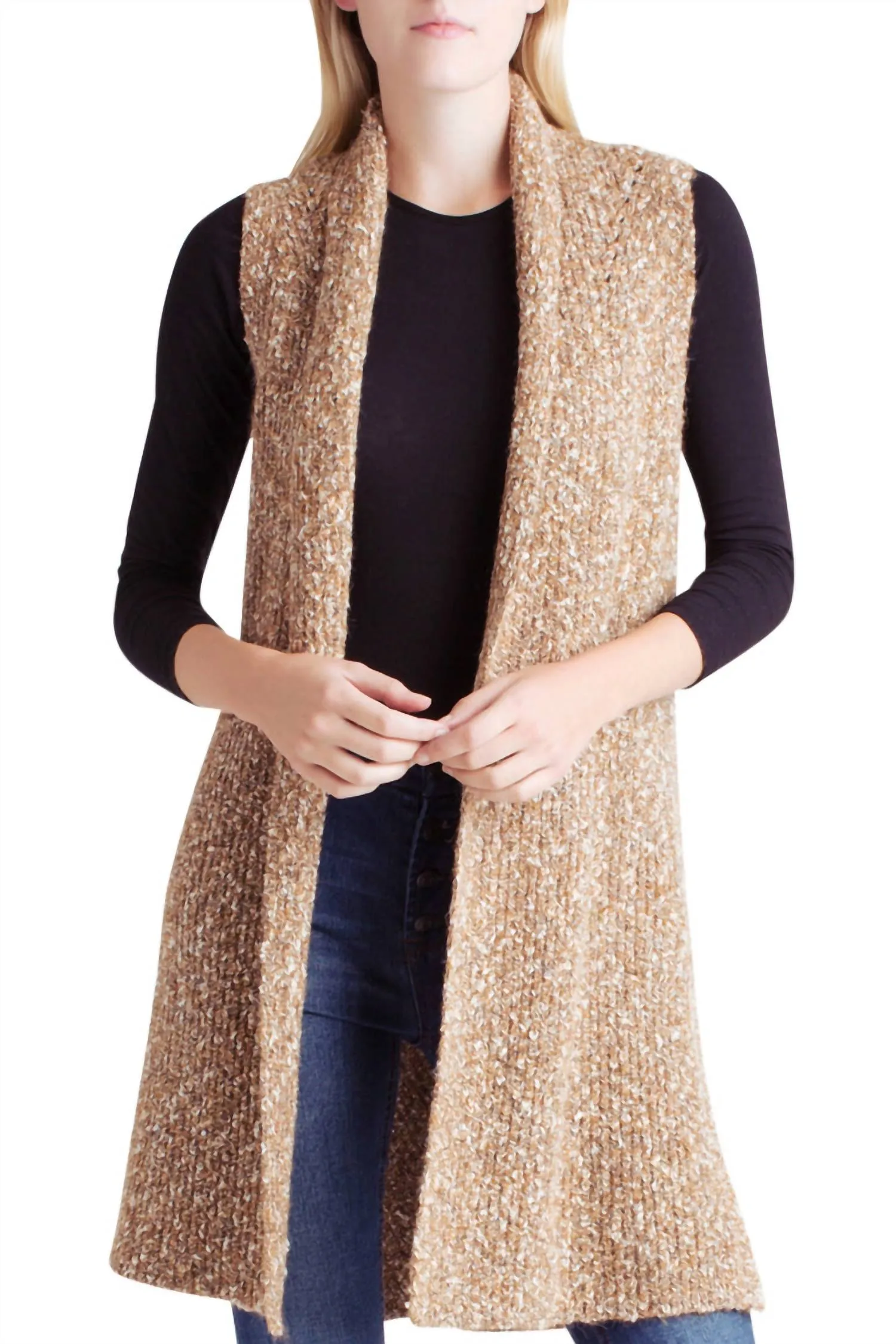 Cotton Tweed Sweater Vest In Brown