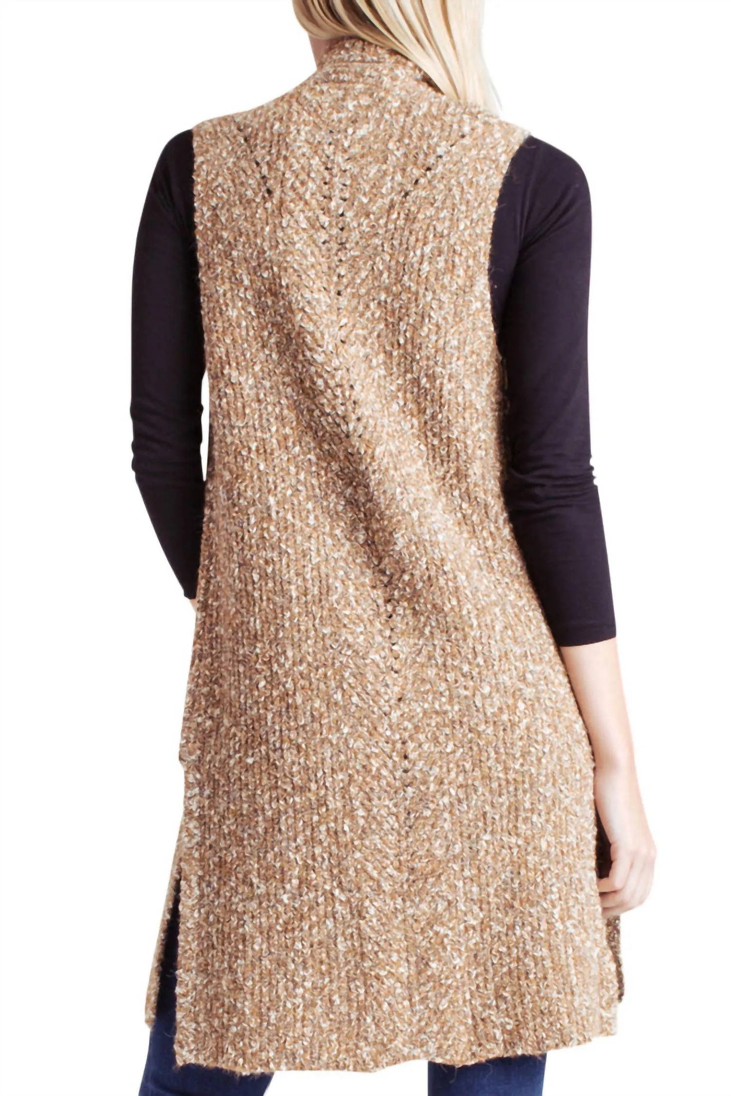Cotton Tweed Sweater Vest In Brown