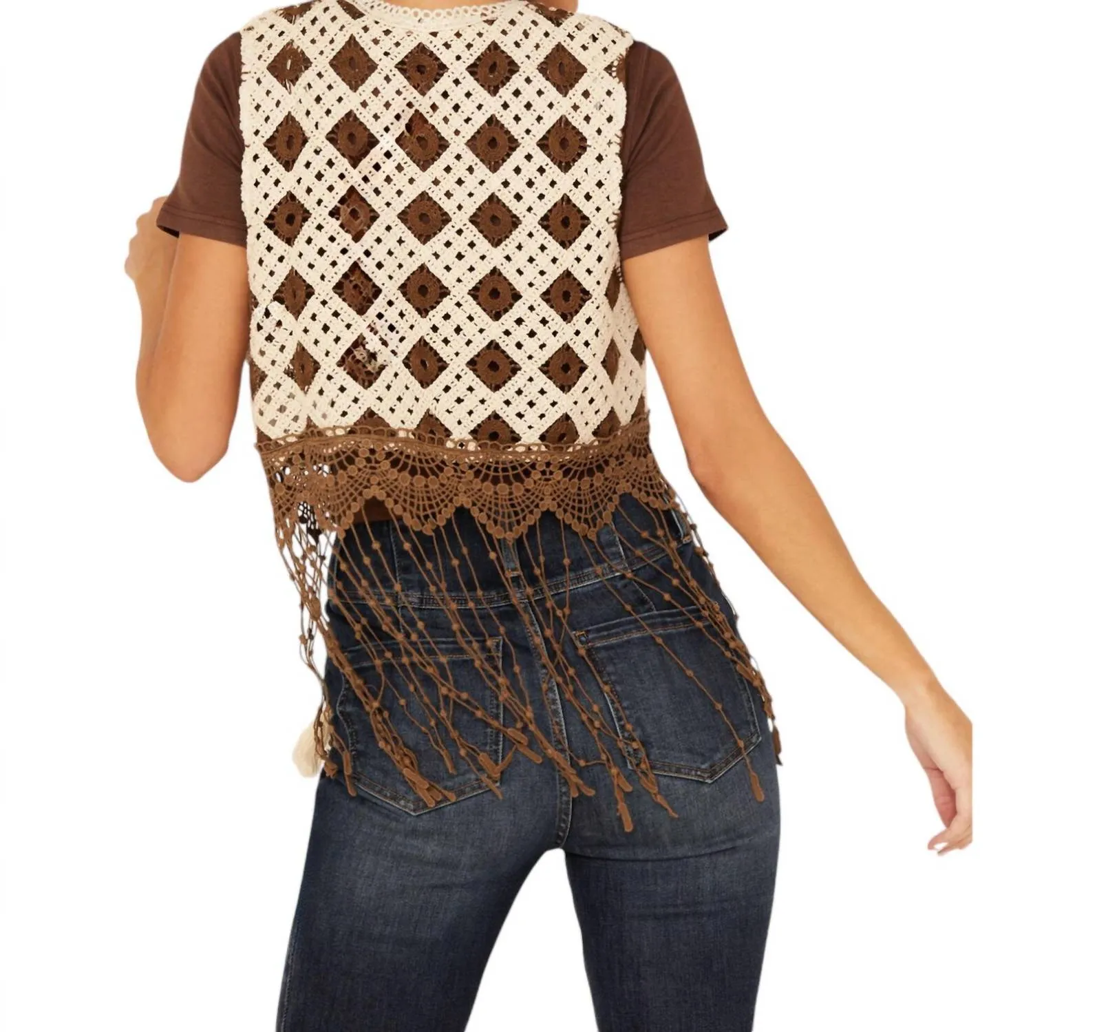 Cropped Fringe Vest In Cream
