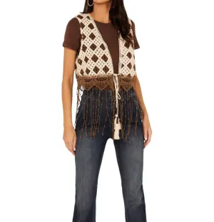 Cropped Fringe Vest In Cream