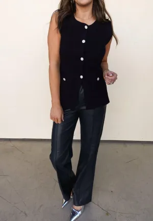 Crystal Buttons Knit Vest In Black