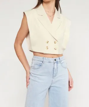 Double Breasted Cropped Vest In Natural