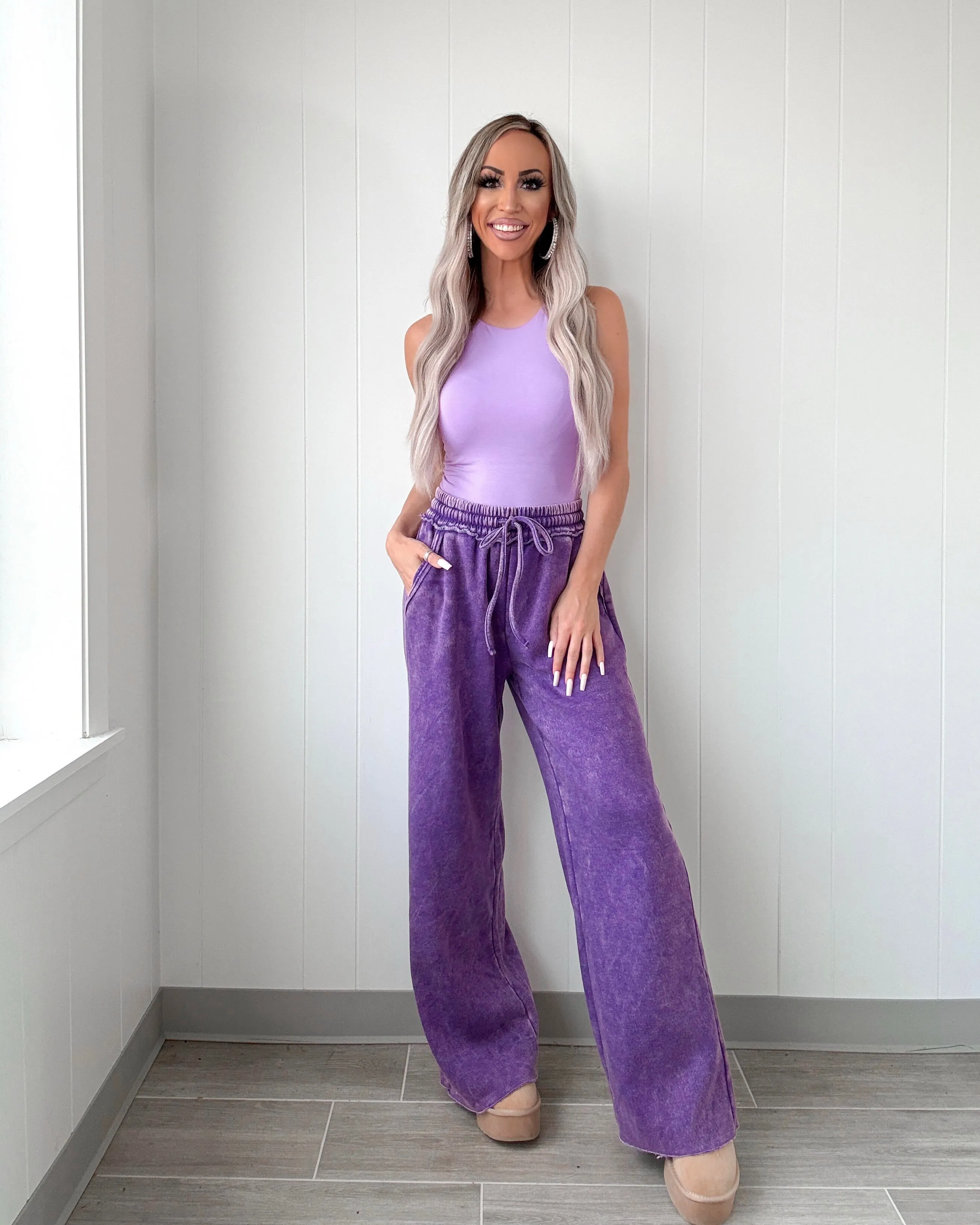 Dreamy Drift Acid Wash Lounge Pants - Violet