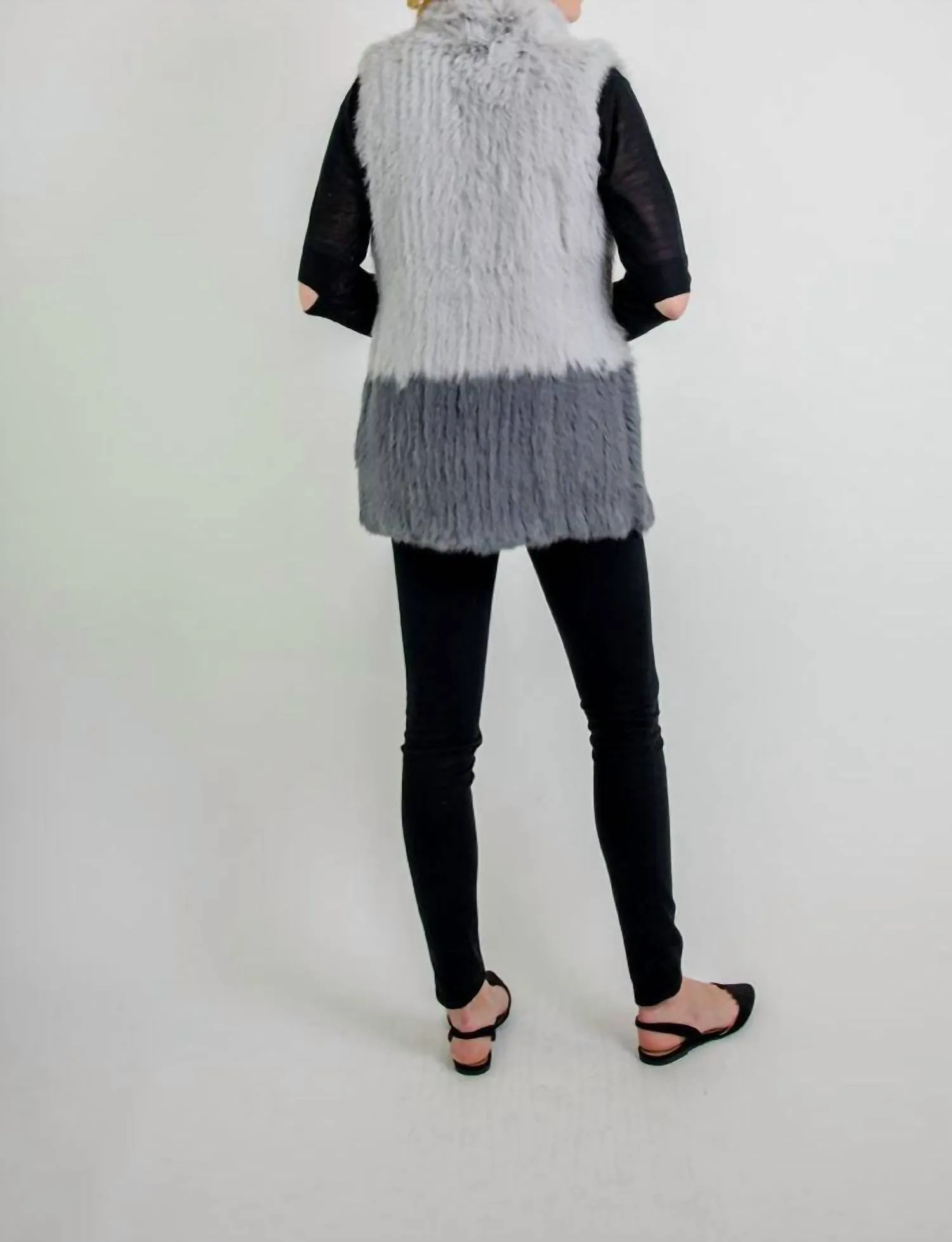 Elyse Genuine Rabbit Fur Vest In Grey/charcoal