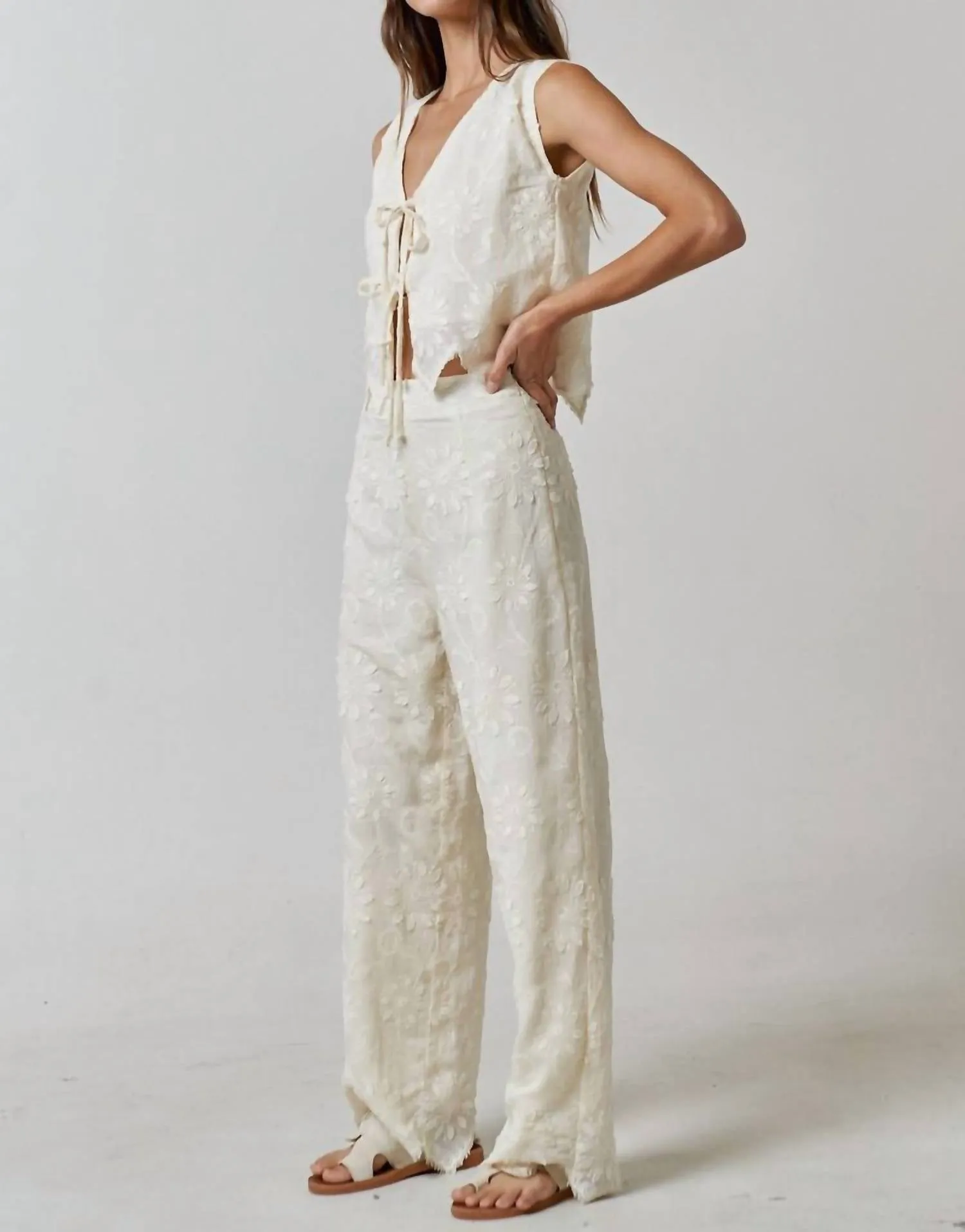 Embroidered Vest In Natural