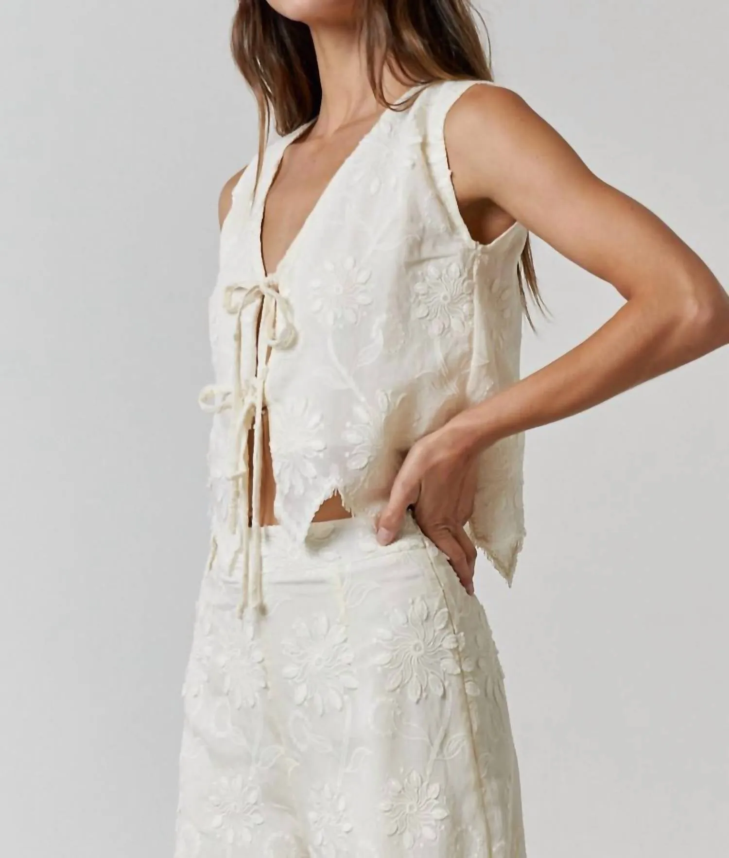 Embroidered Vest In Natural