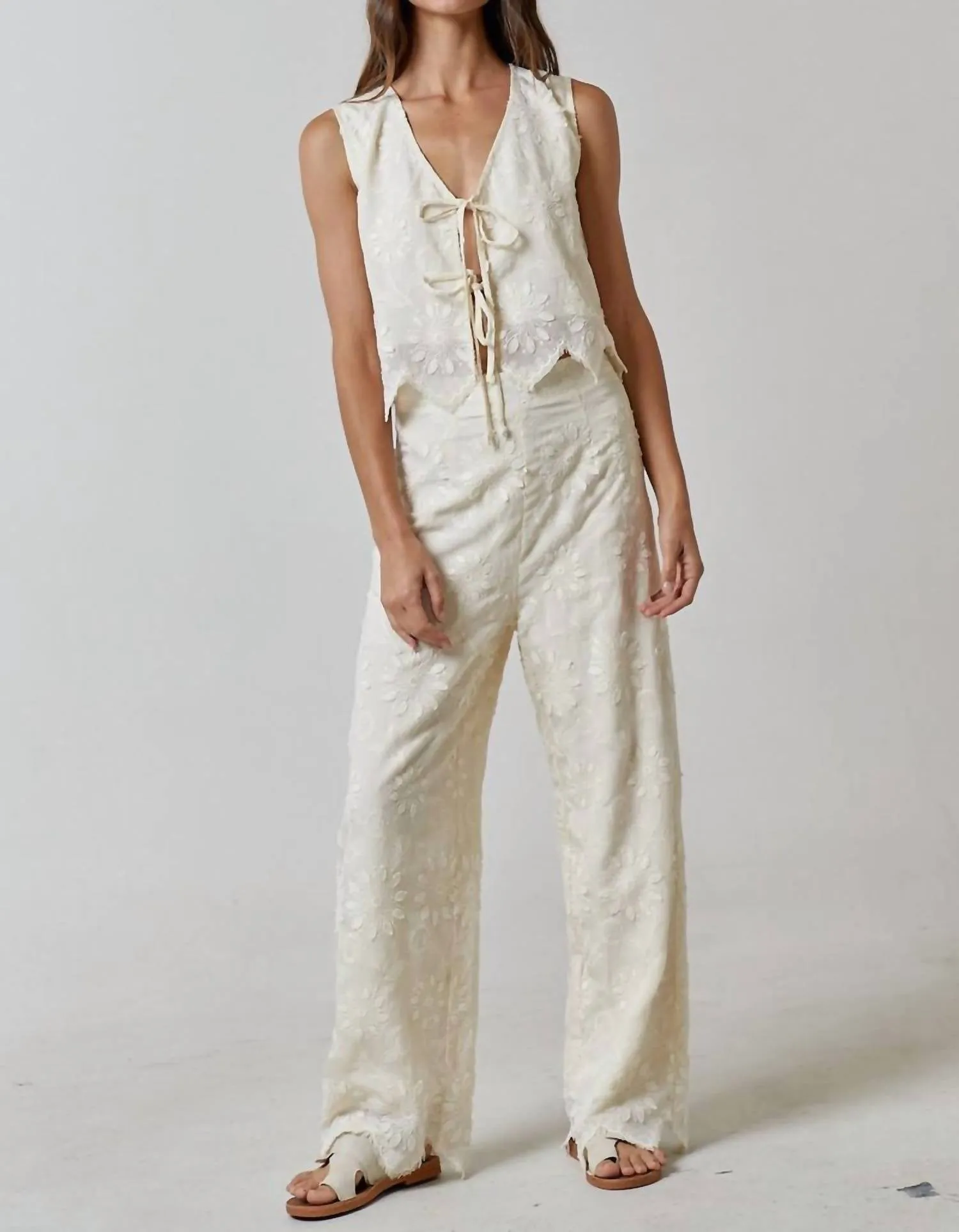Embroidered Vest In Natural