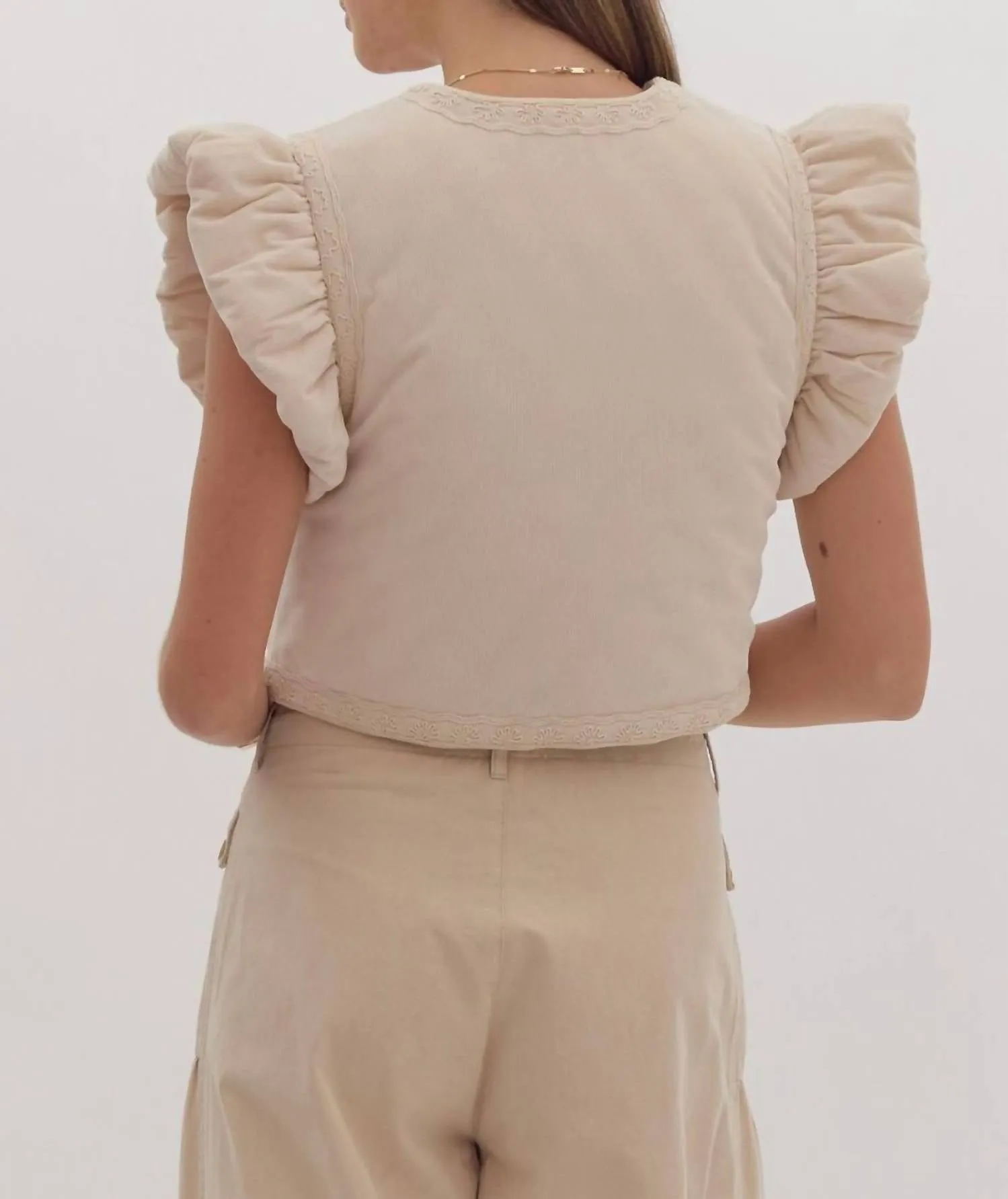 Embroidered Vest Top In Cream