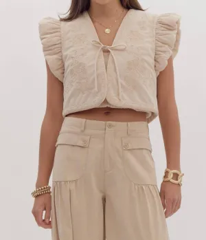 Embroidered Vest Top In Cream
