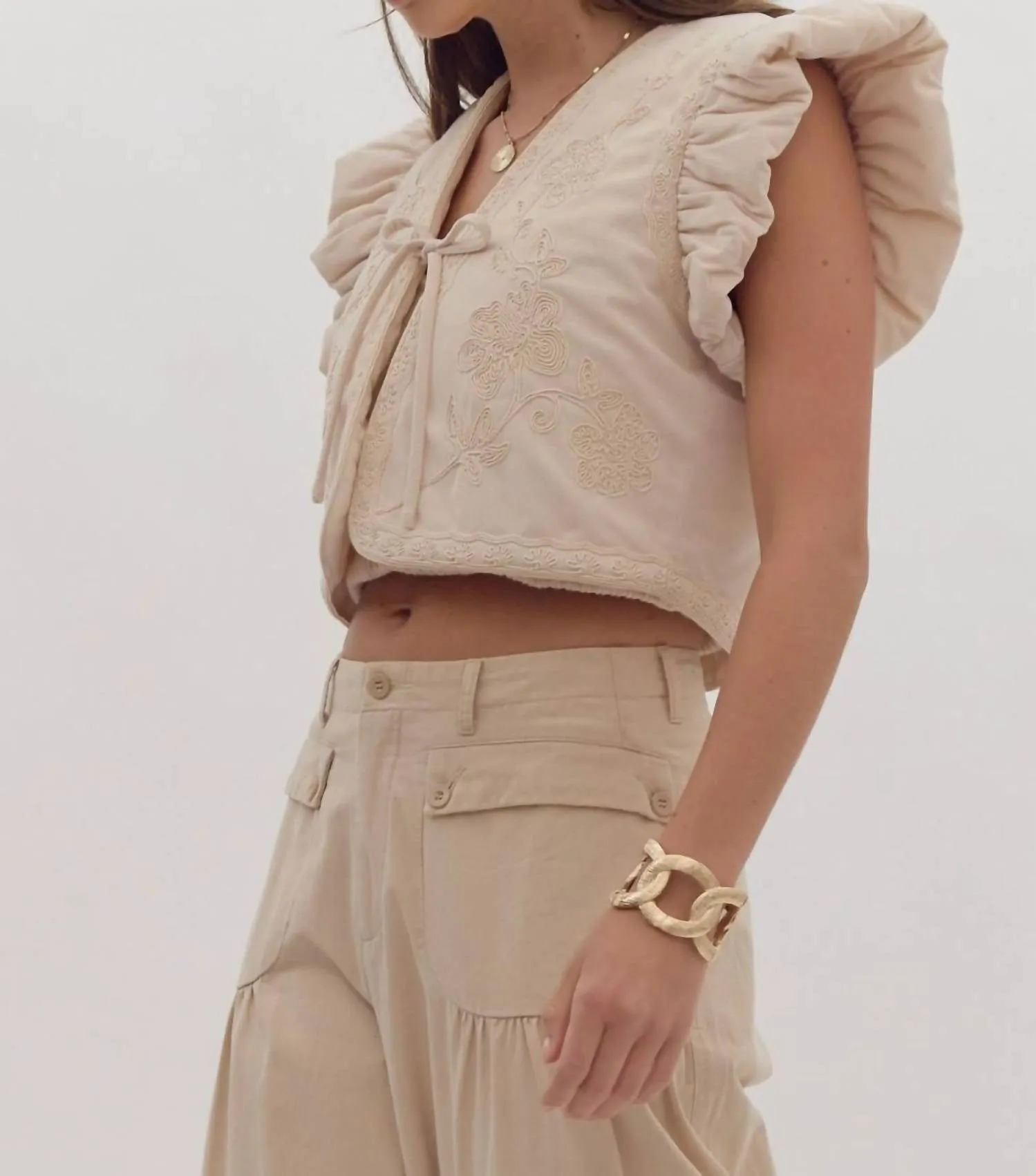 Embroidered Vest Top In Cream