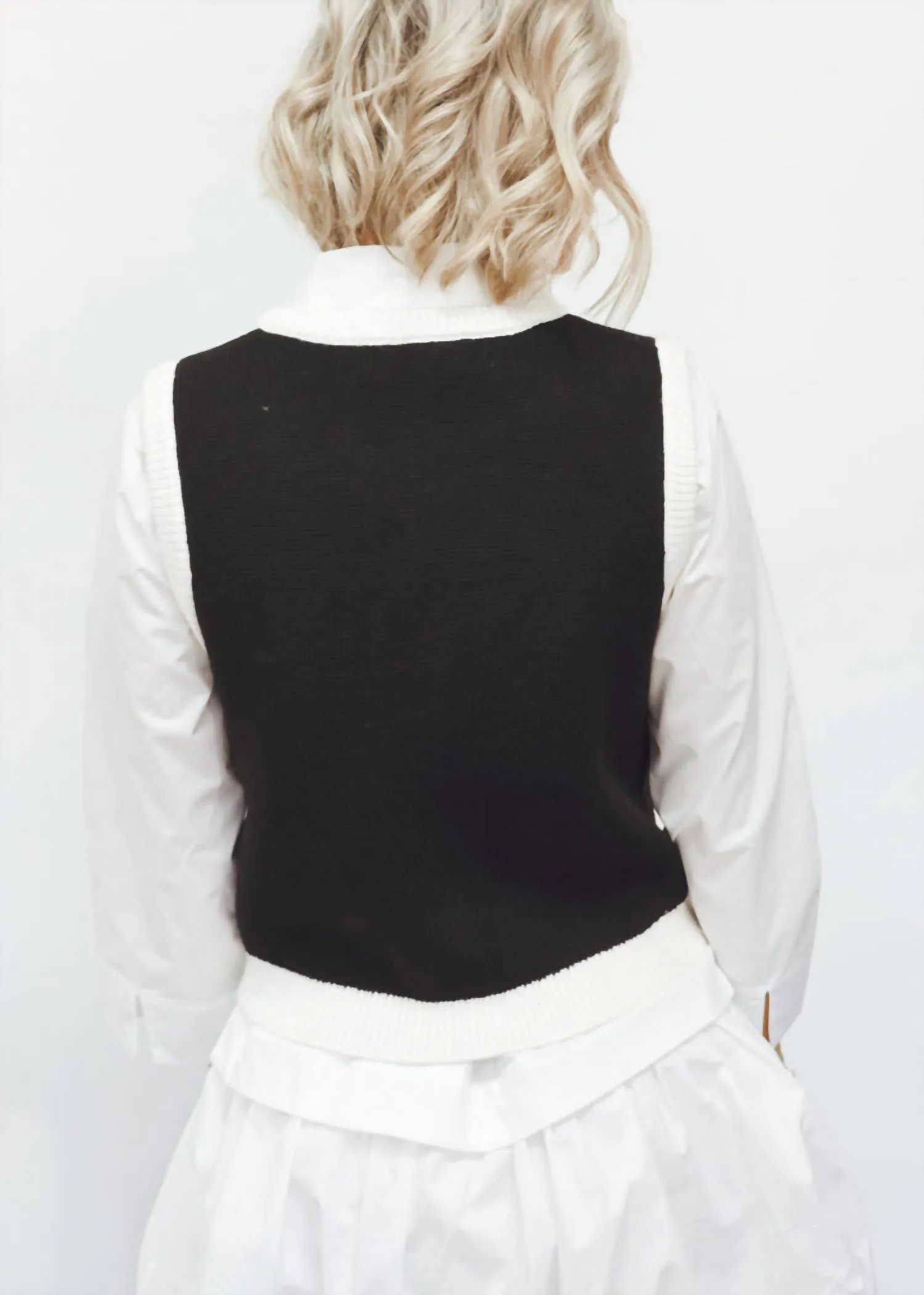 English Factory Gold Detail Knit Vest In Black/white