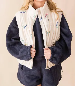 Fair Weather Quilted Vest In Ivory Multi
