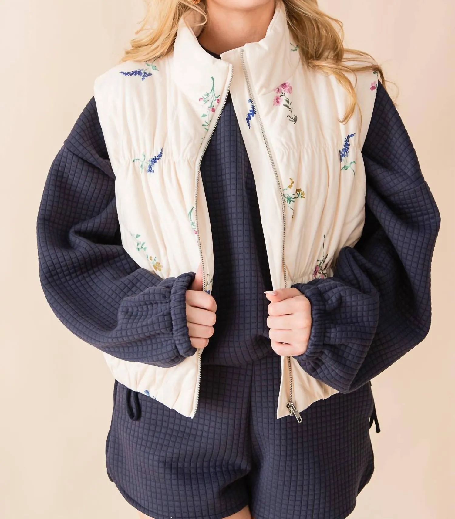 Fair Weather Quilted Vest In Ivory Multi