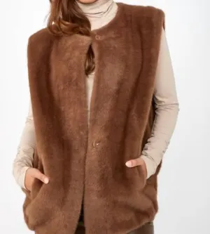 Faux Fur Vest In Brown