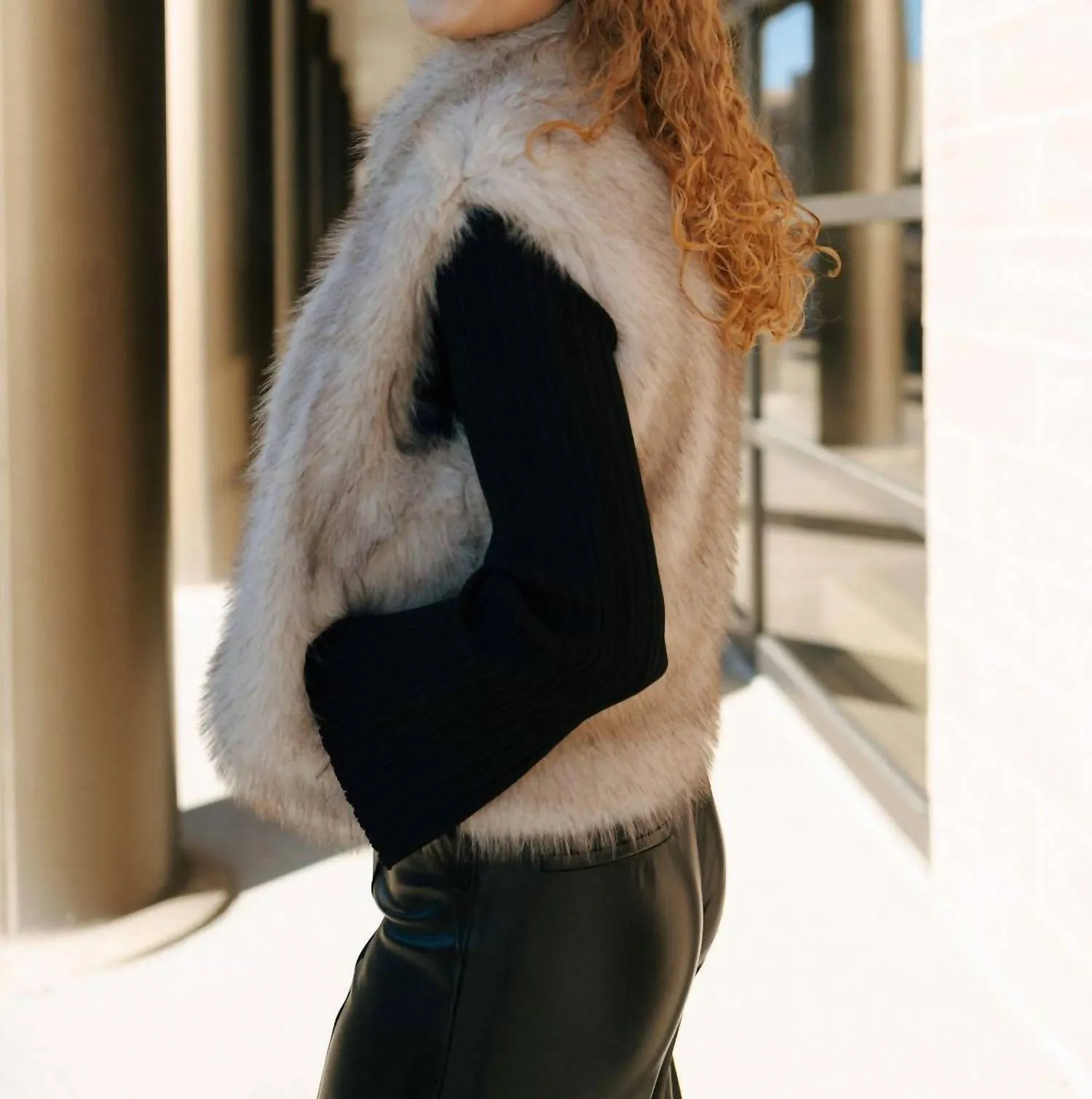 Faux Fur Vest In Taupe