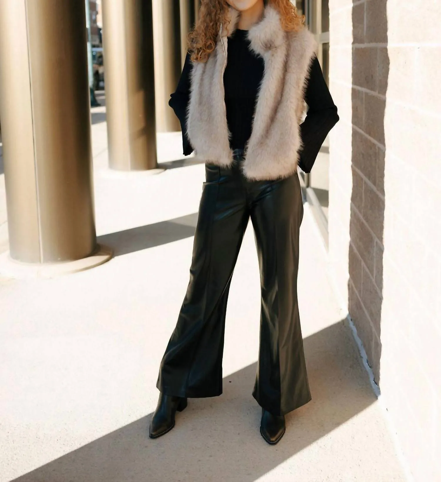 Faux Fur Vest In Taupe