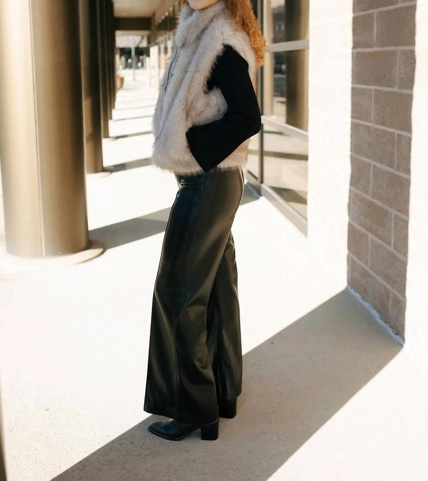 Faux Fur Vest In Taupe