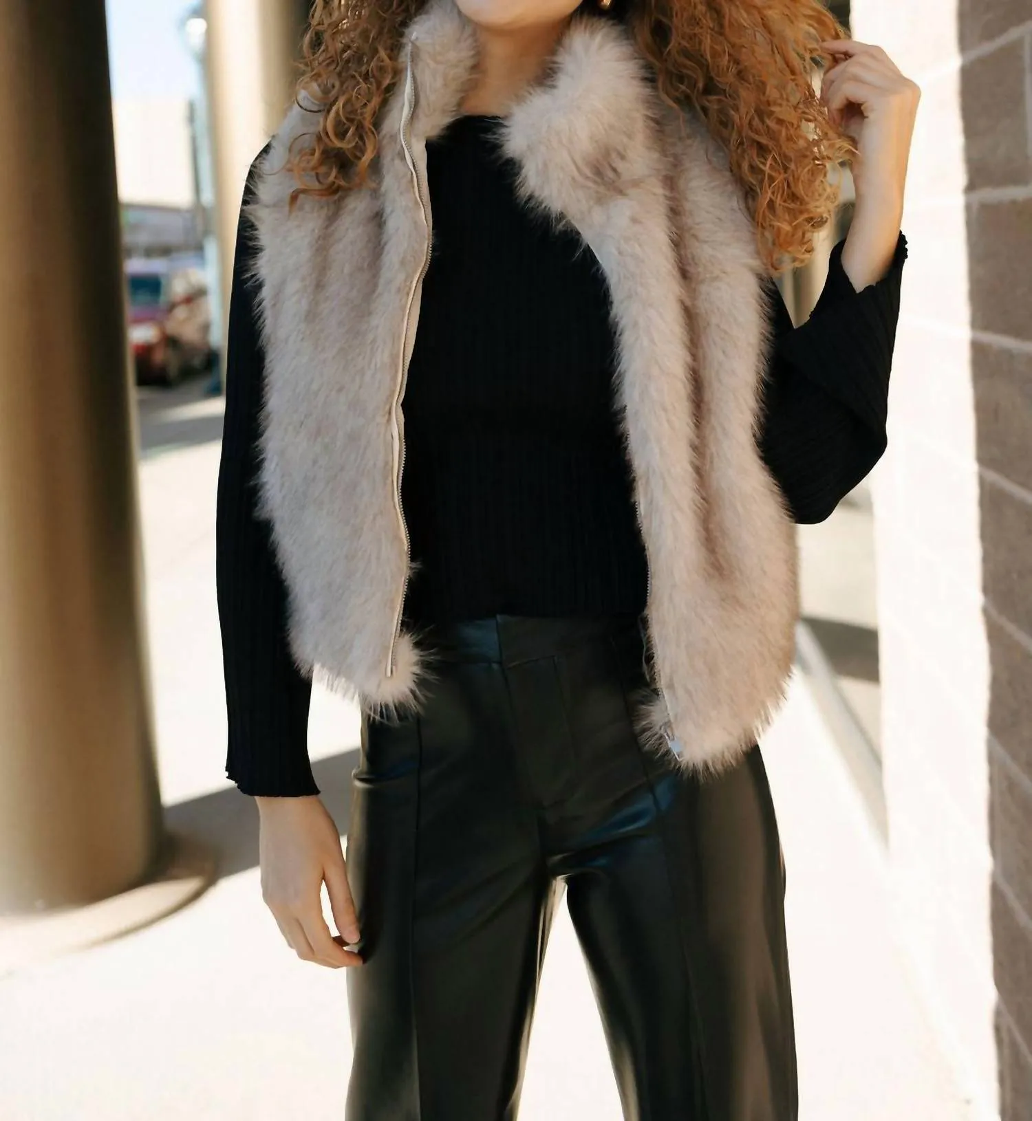 Faux Fur Vest In Taupe